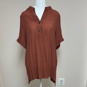 Per Seption Women's Rust Button-Up Top
